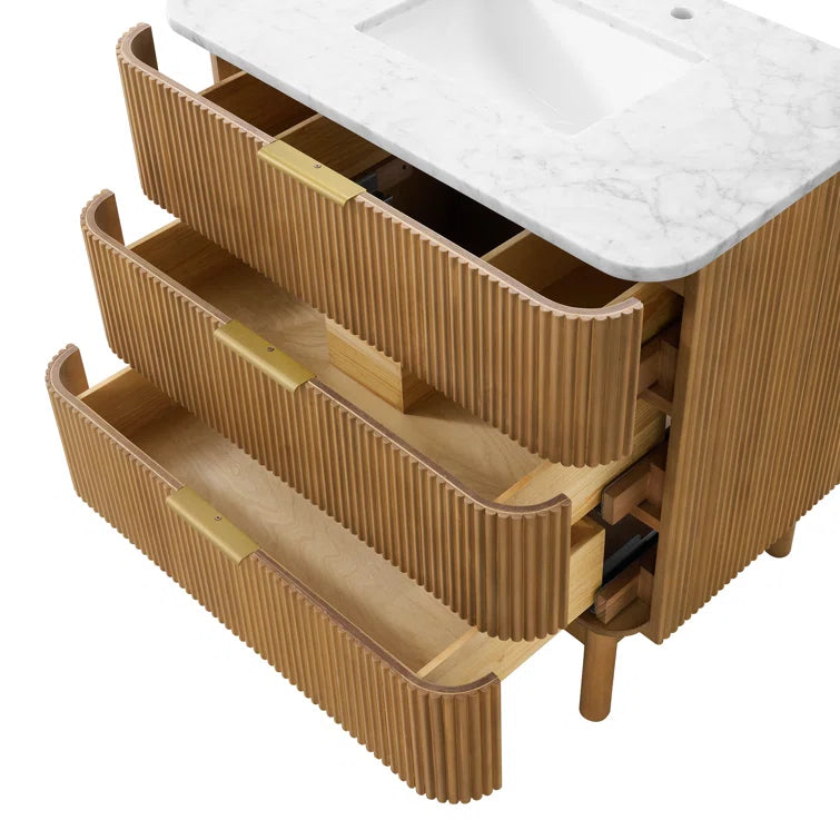 Havana 36" Reeded Single Bathroom Vanity | Carrara Marble Countertop