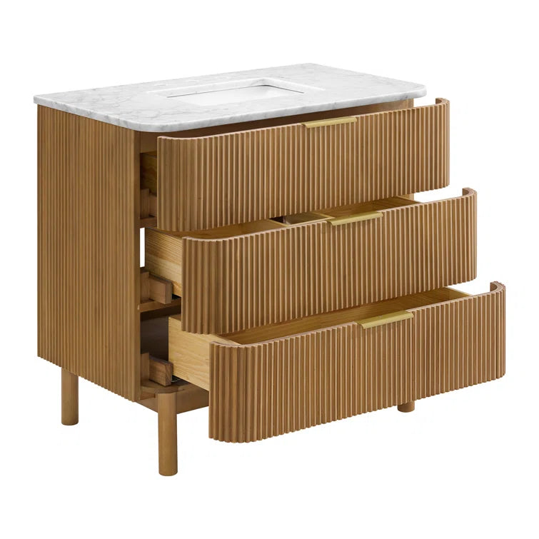 Havana 36" Reeded Single Bathroom Vanity | Carrara Marble Countertop
