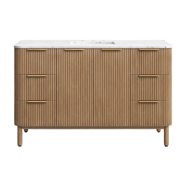 Havana 54" Reeded Single Bathroom Vanity | Carrara Marble Countertop