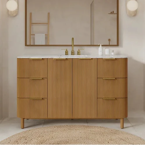 Havana 54" Reeded Single Bathroom Vanity | Carrara Marble Countertop
