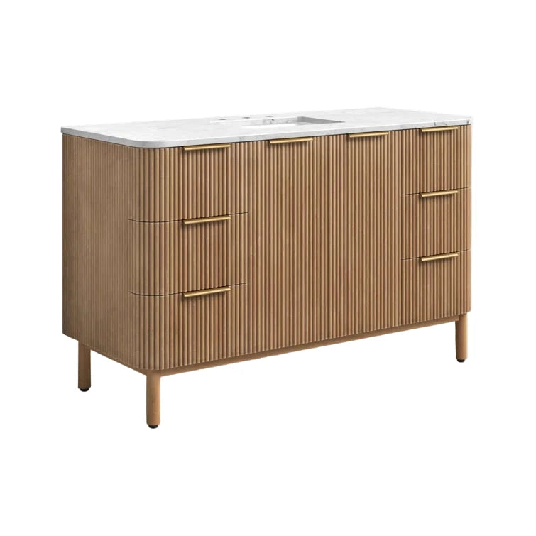 Havana 54" Reeded Single Bathroom Vanity | Carrara Marble Countertop