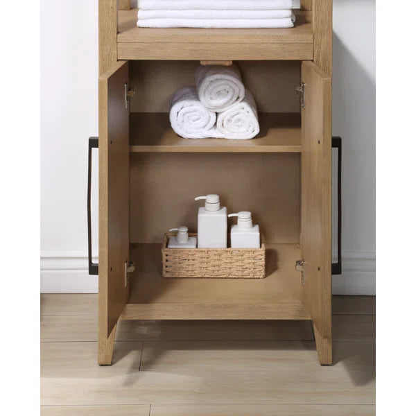 Bergen Solid Wood Freestanding Linen Cabinet in Wire Brushed Oak