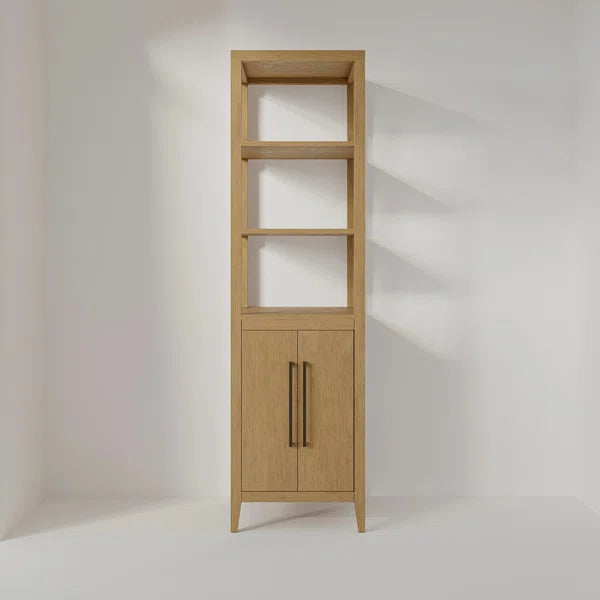 Bergen Solid Wood Freestanding Linen Cabinet in Wire Brushed Oak