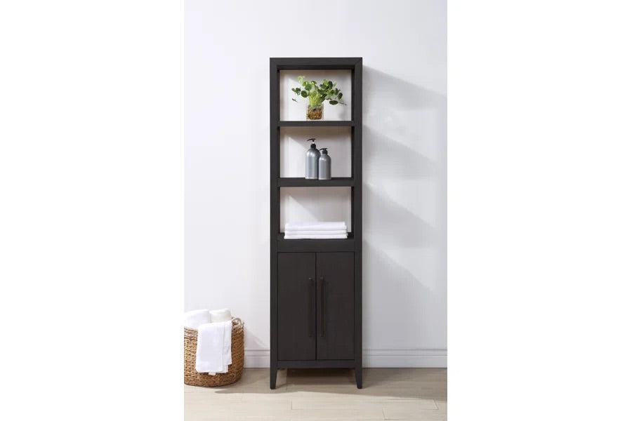 Bergen Solid Wood Freestanding Linen Cabinet In Wire Brushed Dark Oak