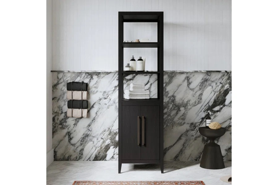Bergen Solid Wood Freestanding Linen Cabinet In Wire Brushed Dark Oak