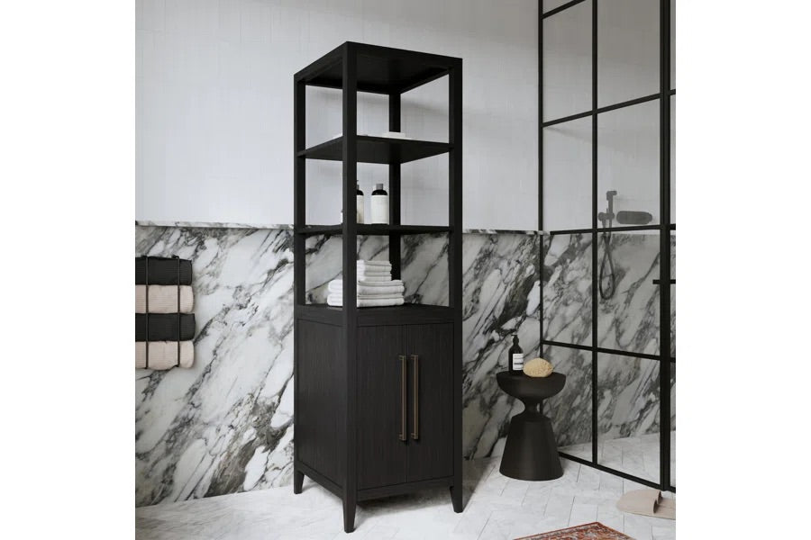 Bergen Solid Wood Freestanding Linen Cabinet In Wire Brushed Dark Oak