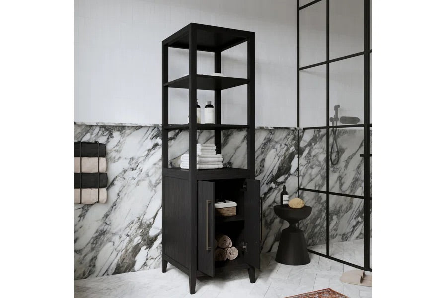 Bergen Solid Wood Freestanding Linen Cabinet In Wire Brushed Dark Oak