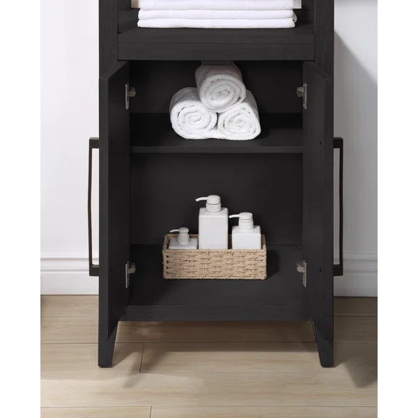 Bergen Solid Wood Freestanding Linen Cabinet in Wire Brushed Dark Oak
