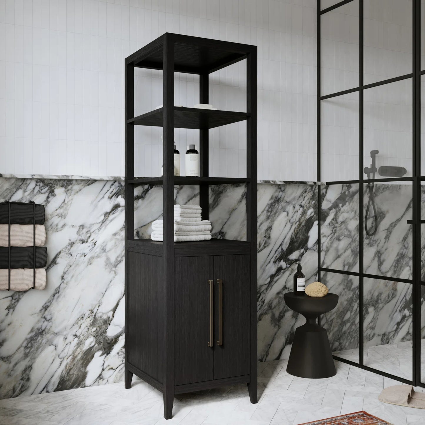 Bergen Solid Wood Freestanding Linen Cabinet in Wire Brushed Dark Oak