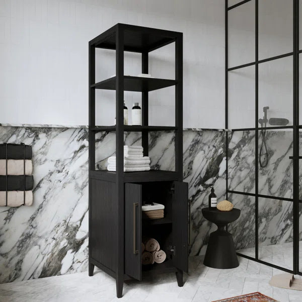 Bergen Solid Wood Freestanding Linen Cabinet in Wire Brushed Dark Oak