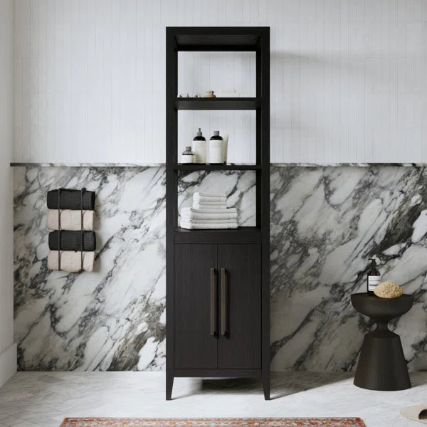 Bergen Solid Wood Freestanding Linen Cabinet in Wire Brushed Dark Oak