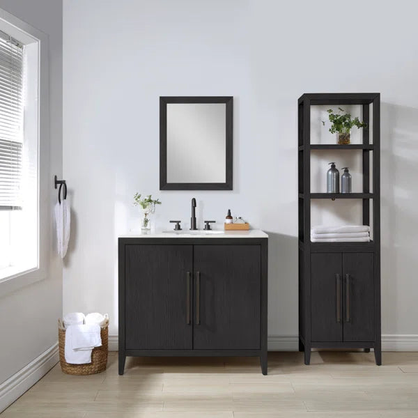Bergen Solid Wood Freestanding Linen Cabinet in Wire Brushed Dark Oak