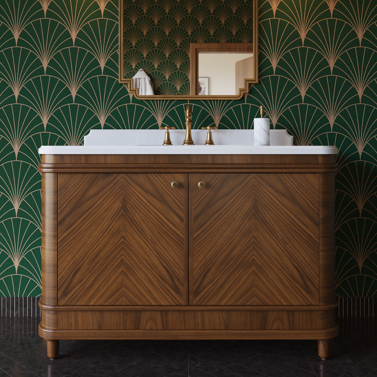 Tamara 48" Single Bathroom Vanity in Chevron Walnut and Statuario Quartz