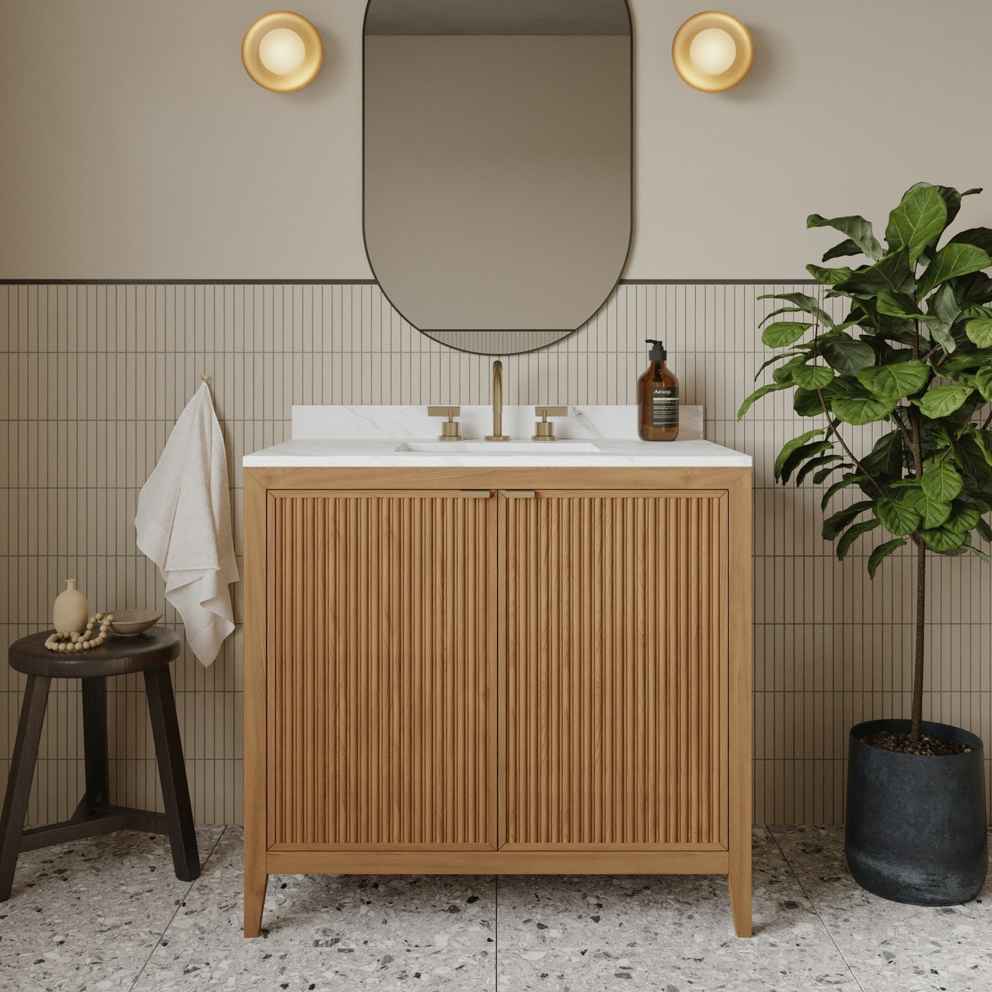 Kendal 36"W x 22"D RTA Single Sink Bathroom Vanity | Calacatta Gold Quartz Countertop