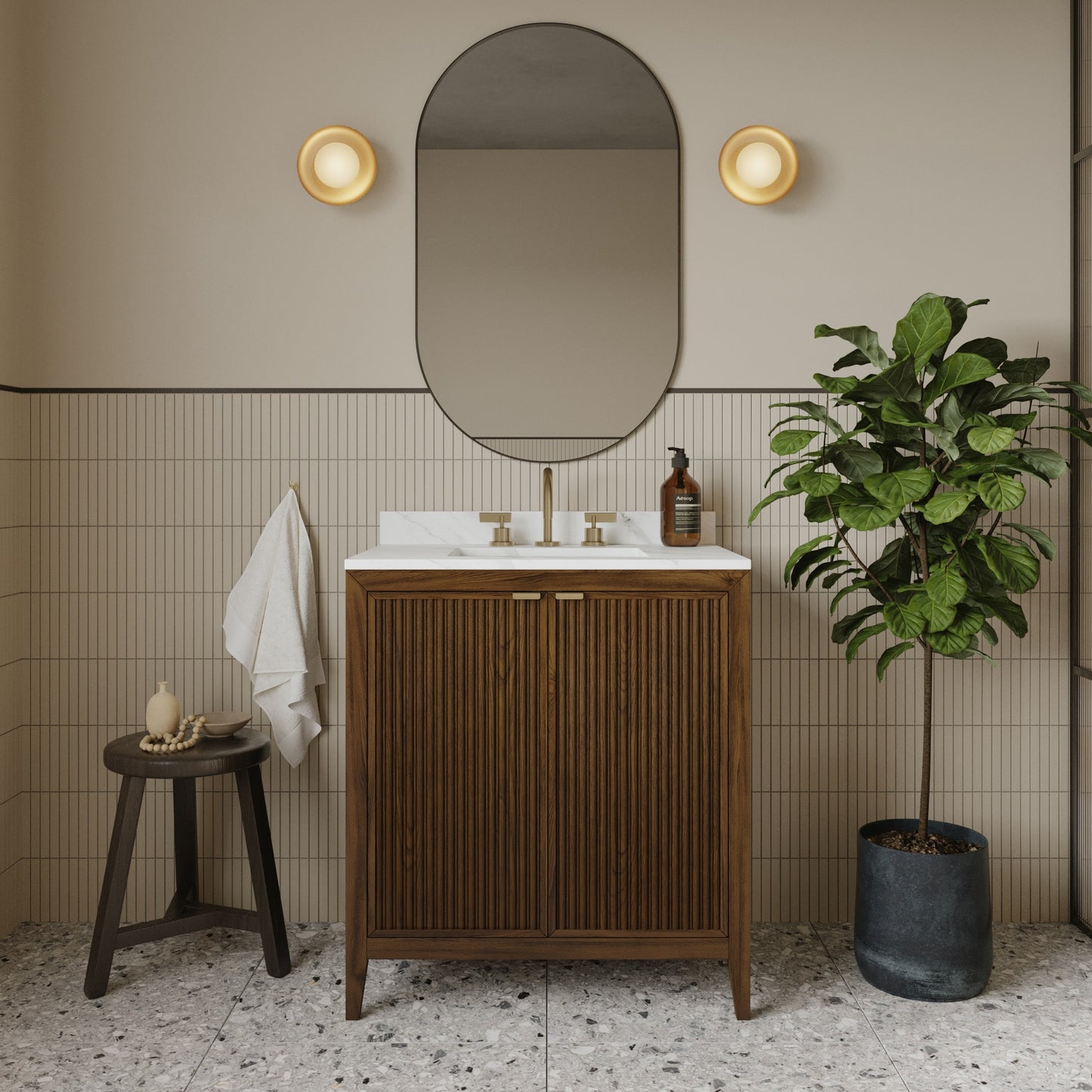 Kendal 30" Bathroom Vanity | Enhanced Brown Oak | Cultured Marble Countertop
