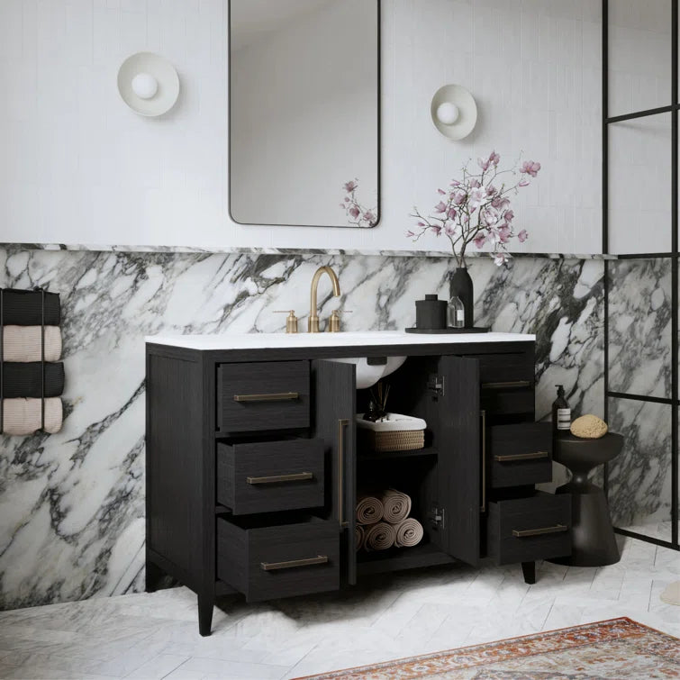 Bergen 48" Width Single Bathroom Vanity In Dark Weathered Oak