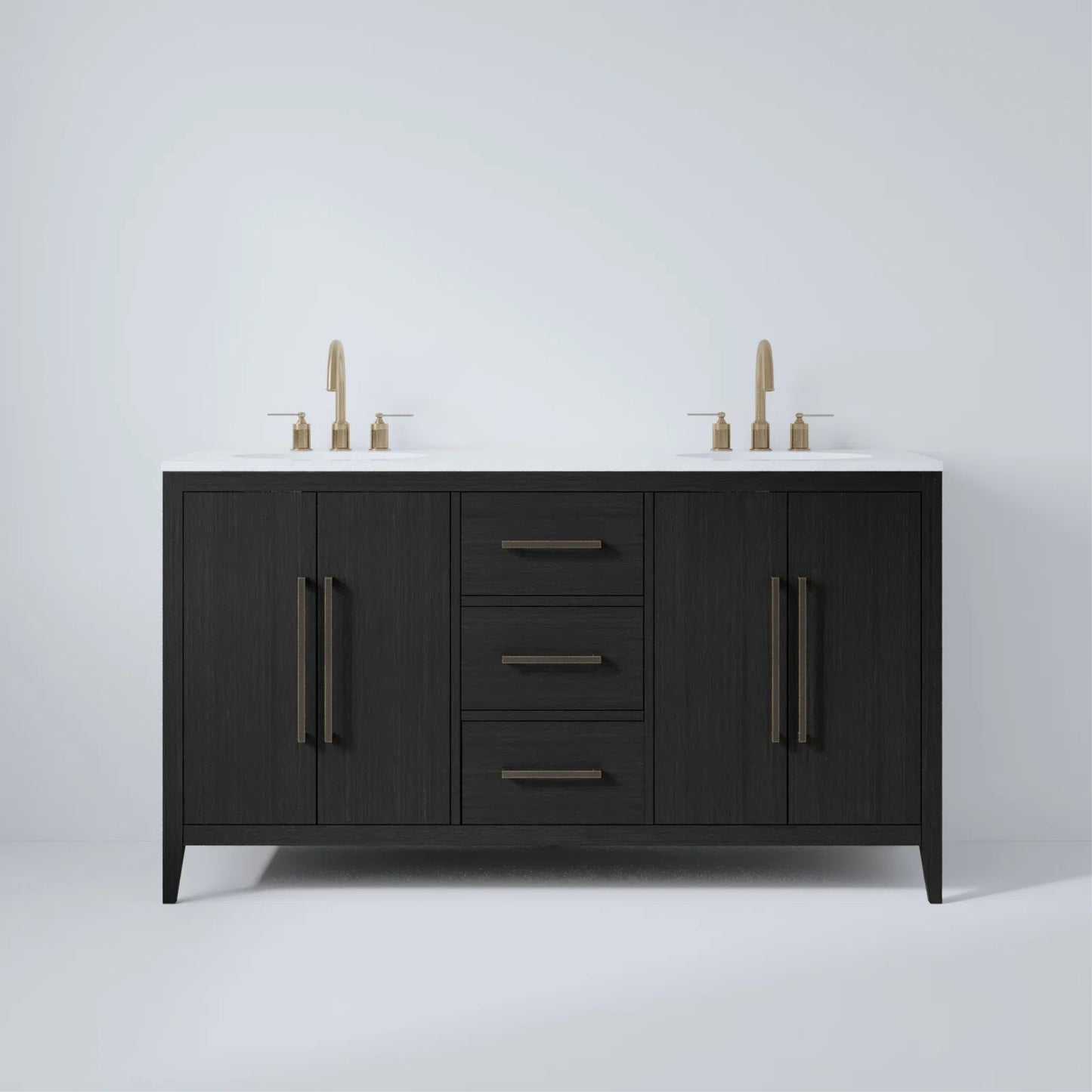 Bergen 60" Width Double Bathroom Vanity In Dark Weathered Oak