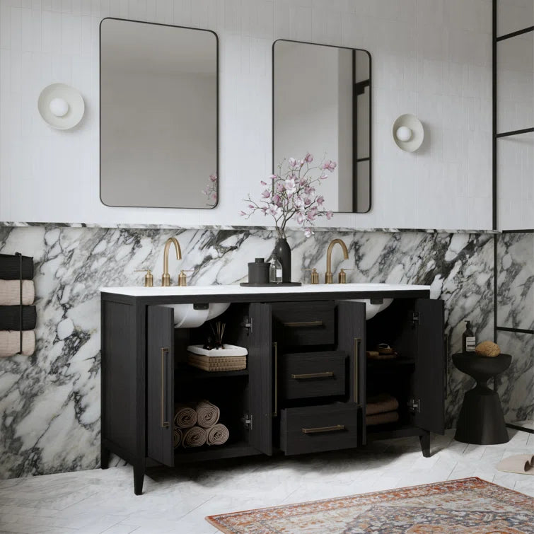 Bergen 60" Width Double Bathroom Vanity In Dark Weathered Oak