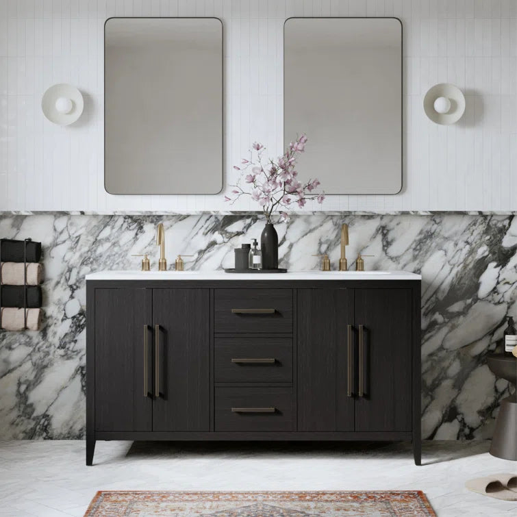 Bergen 60" Width Double Bathroom Vanity In Dark Weathered Oak