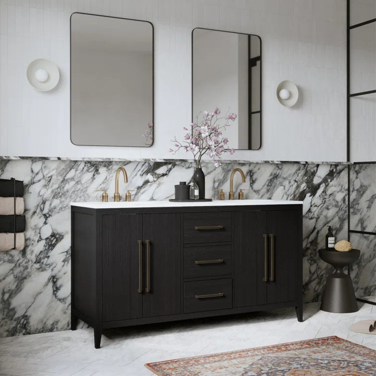 Bergen 60" Width Double Bathroom Vanity In Dark Weathered Oak