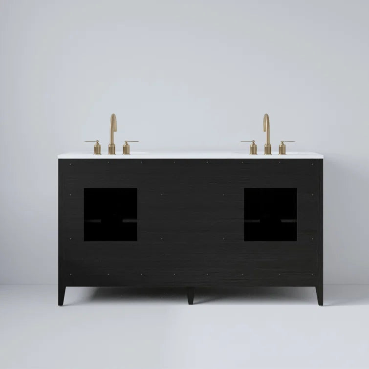 Bergen 60" Width Double Bathroom Vanity In Dark Weathered Oak