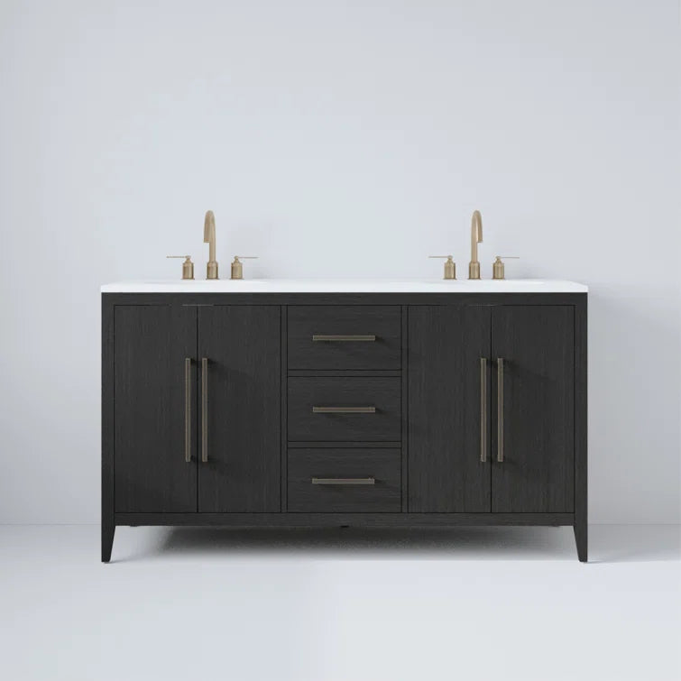 Bergen 60" Width Double Bathroom Vanity In Dark Weathered Oak