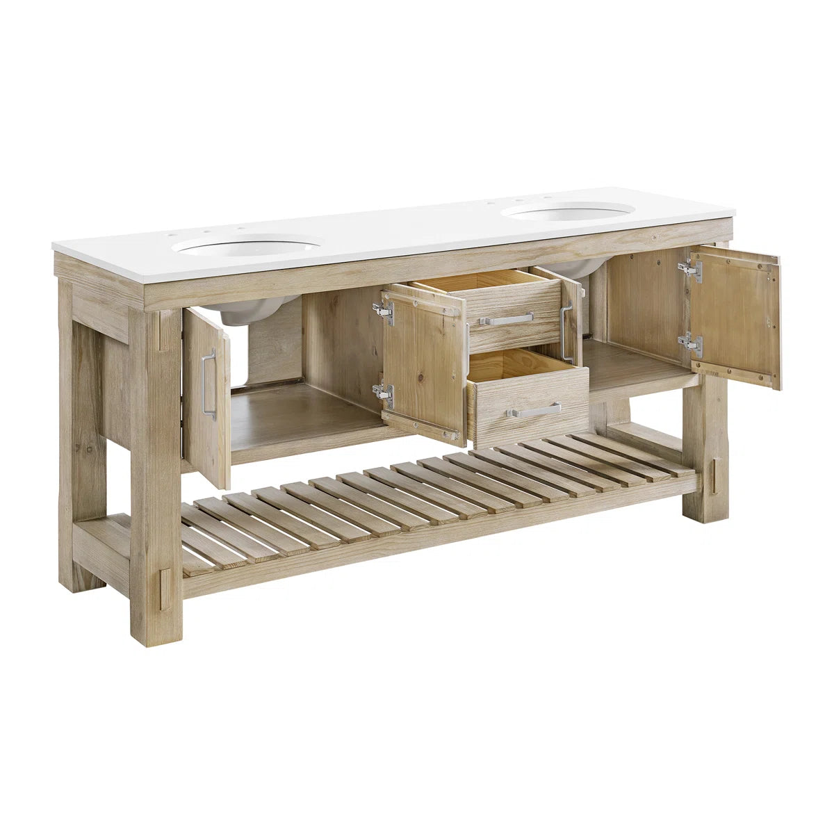 Telluride 72" Width Double Bathroom Vanity in Washed Pine