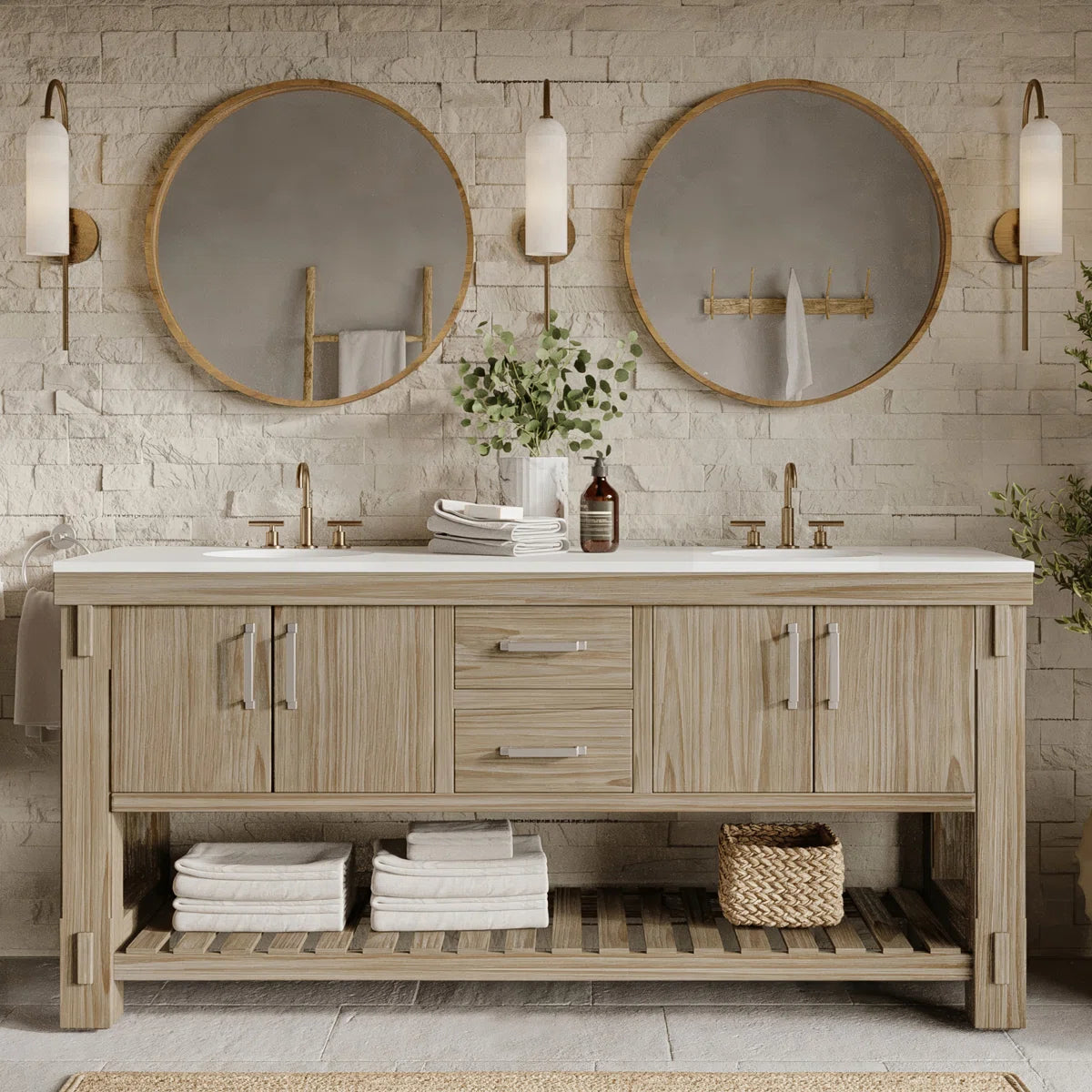 Telluride 72" Width Double Bathroom Vanity in Washed Pine