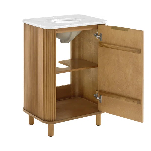 Havana 24"W x 18"D Reeded Birch Single Bathroom Vanity | Carrara Marble Countertop