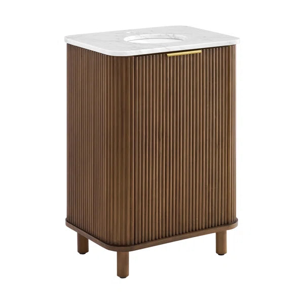 Havana 24"W x 18"D Brown Reeded Birch Single Bathroom Vanity | Carrara Marble Countertop