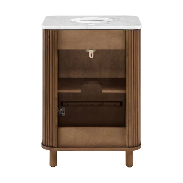 Havana 24"W x 18"D Brown Reeded Birch Single Bathroom Vanity | Carrara Marble Countertop