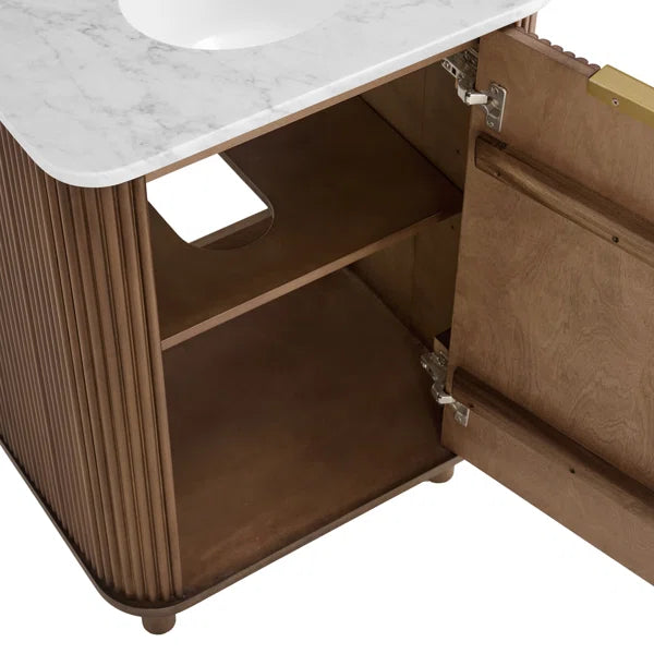 Havana 24"W x 18"D Brown Reeded Birch Single Bathroom Vanity | Carrara Marble Countertop