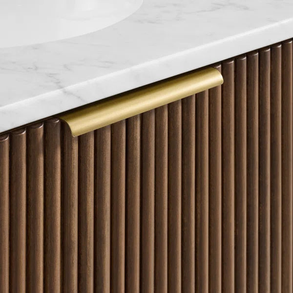 Havana 24"W x 18"D Brown Reeded Birch Single Bathroom Vanity | Carrara Marble Countertop