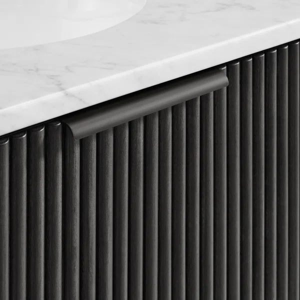 Havana 24"W x 18"D Black Reeded Birch Single Bathroom Vanity | Carrara Marble Countertop
