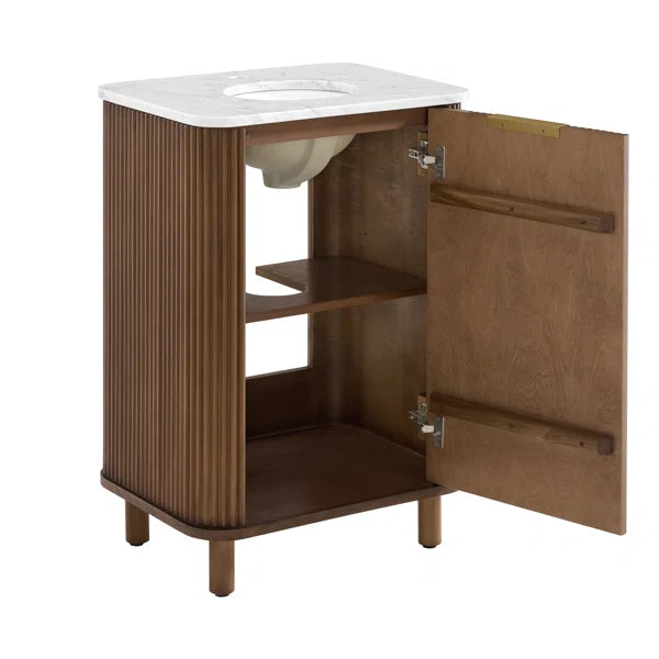 Havana 24"W x 18"D Brown Reeded Birch Single Bathroom Vanity | Carrara Marble Countertop