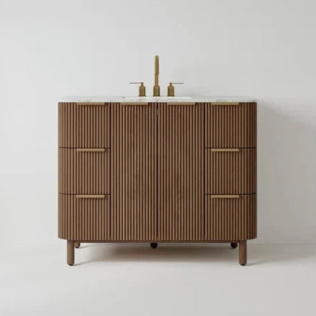 Havana 42" Brown Reeded Birch Single Bathroom Vanity | Carrara Marble Countertop