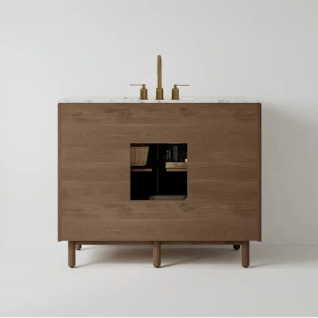 Havana 42" Brown Reeded Birch Single Bathroom Vanity | Carrara Marble Countertop