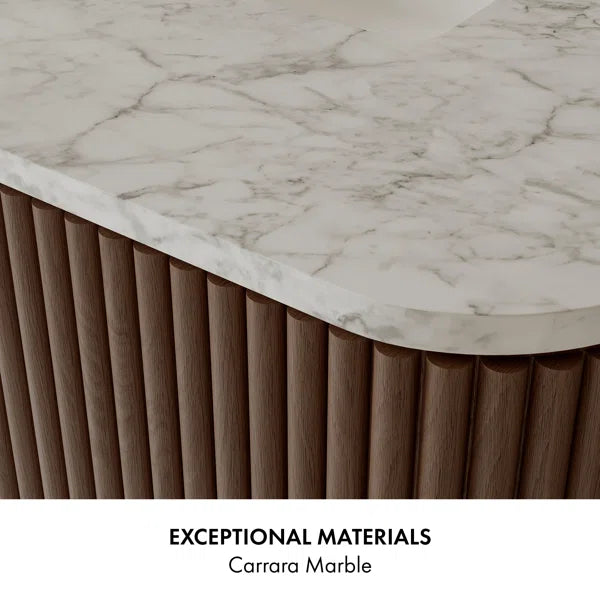 Havana 48" Brown Reeded Birch Single Bathroom Vanity | Carrara Marble Countertop