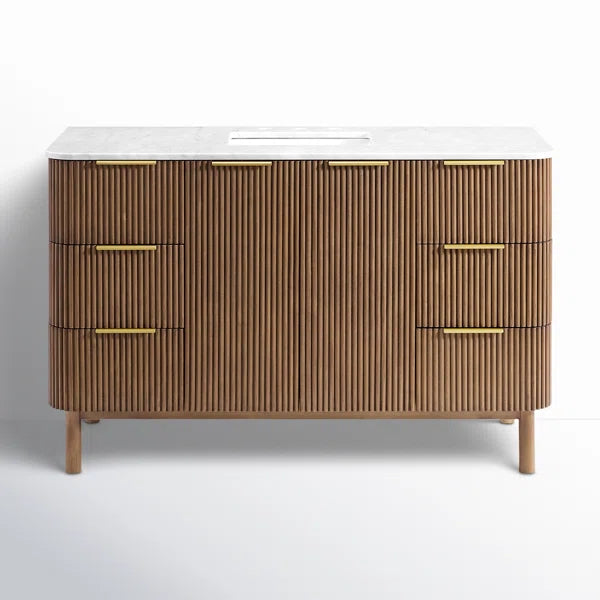 Havana 54" Width Single Bathroom Vanity In Brown Reeded Birch