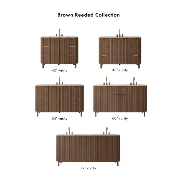 Havana 54" Width Single Bathroom Vanity In Brown Reeded Birch