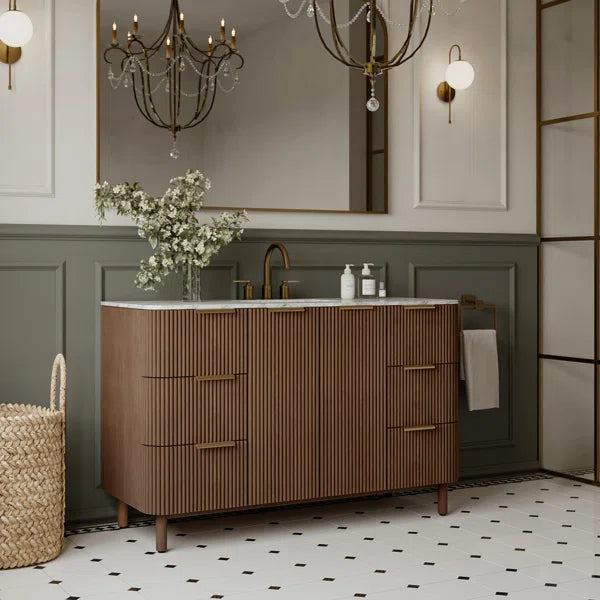 Havana 54" Width Single Bathroom Vanity In Brown Reeded Birch