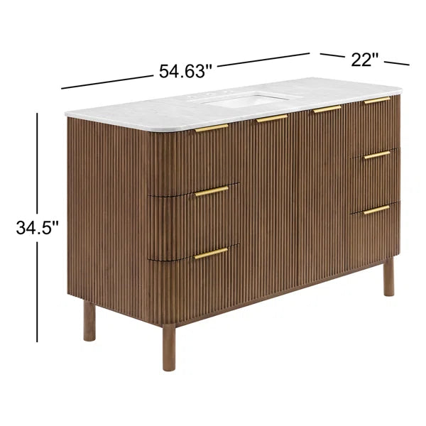 Havana 54" Width Single Bathroom Vanity In Brown Reeded Birch