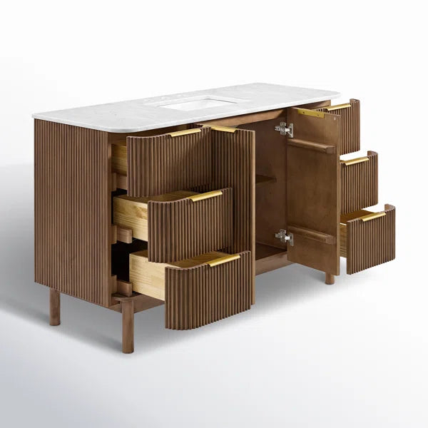 Havana 54" Width Single Bathroom Vanity In Brown Reeded Birch