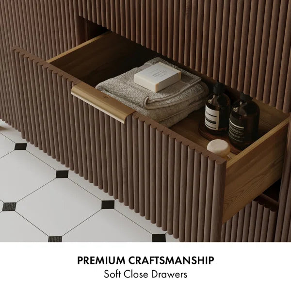 Havana 54" Width Single Bathroom Vanity In Brown Reeded Birch