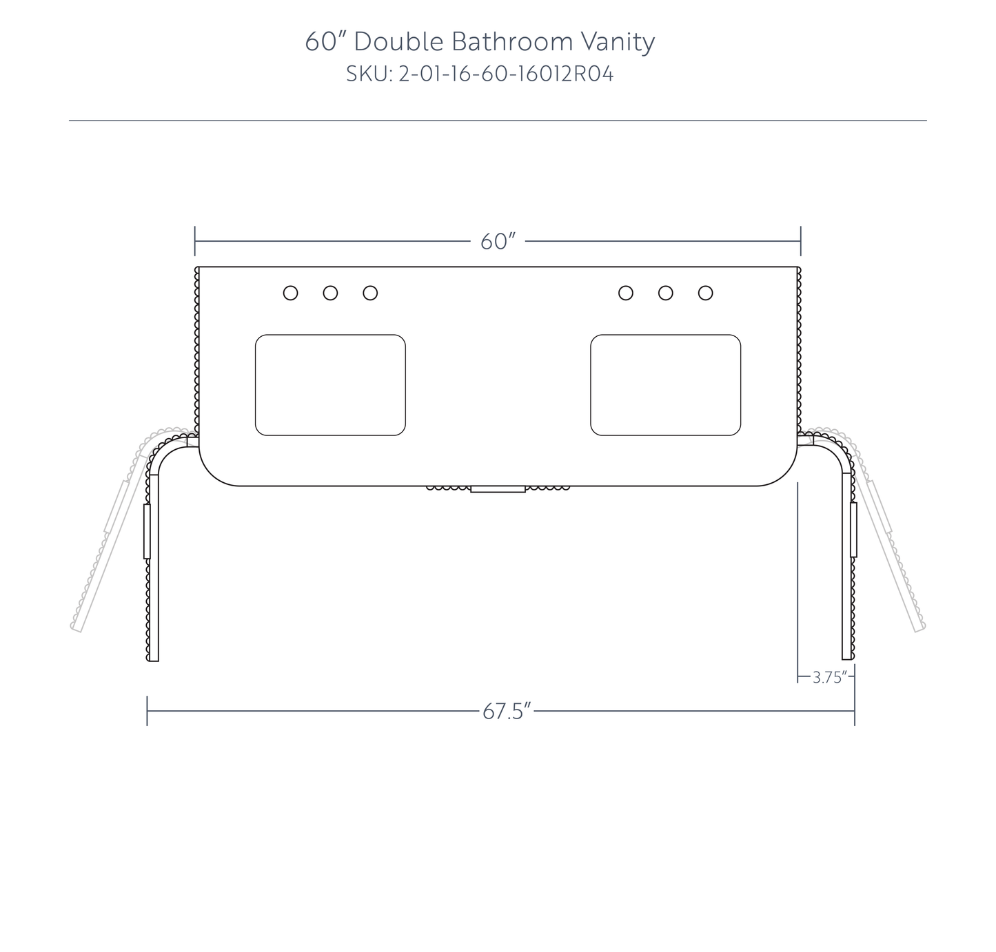 Havana 60" Double Bathroom Vanity in Brown Reeded Birch | Carrara Marble Countertop