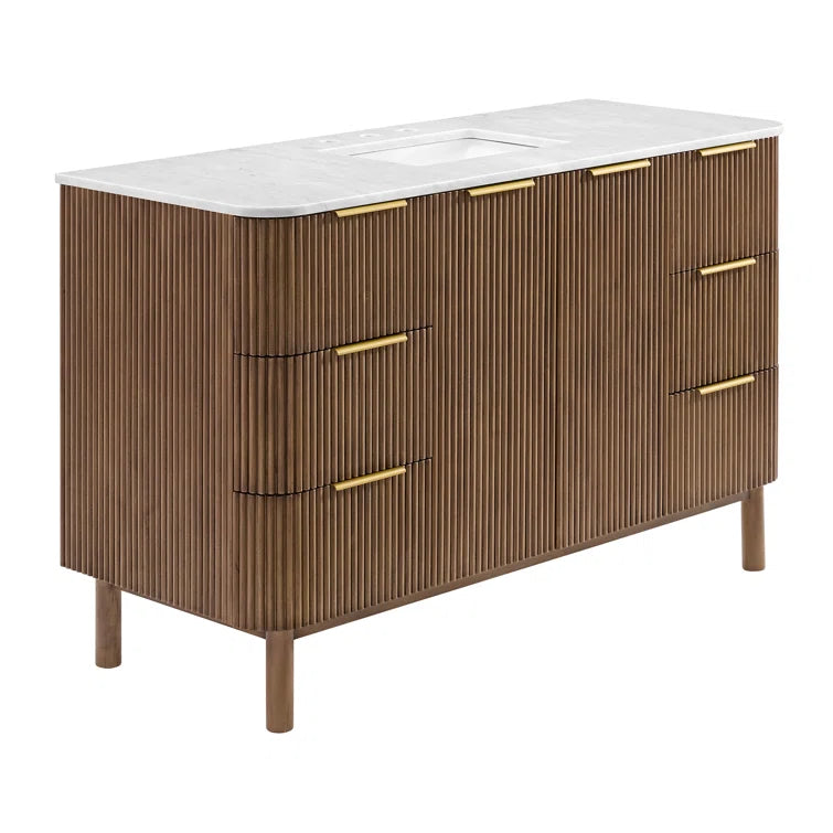 Havana 60" Width Double Bathroom Vanity In Brown Reeded Birch