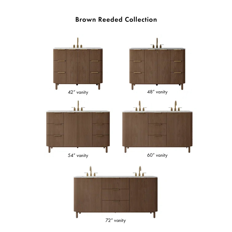 Havana 60" Width Double Bathroom Vanity In Brown Reeded Birch