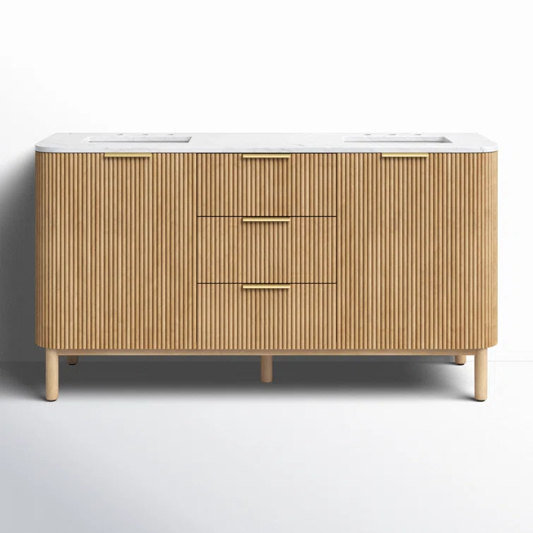 Havana 66" Width Double Bathroom Vanity In Natural Finish
