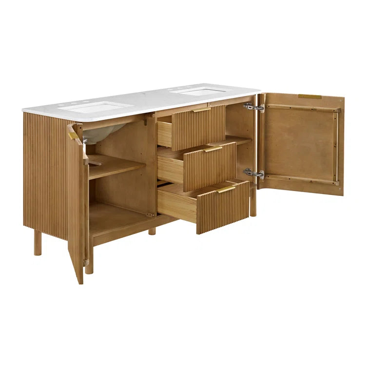 Havana 66" Width Double Bathroom Vanity In Natural Finish