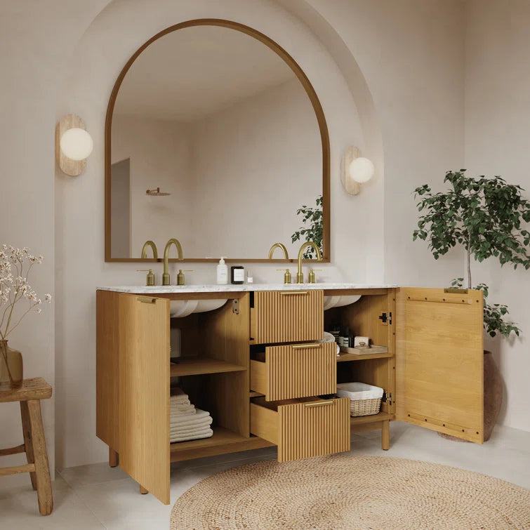Havana 66" Width Double Bathroom Vanity In Natural Finish